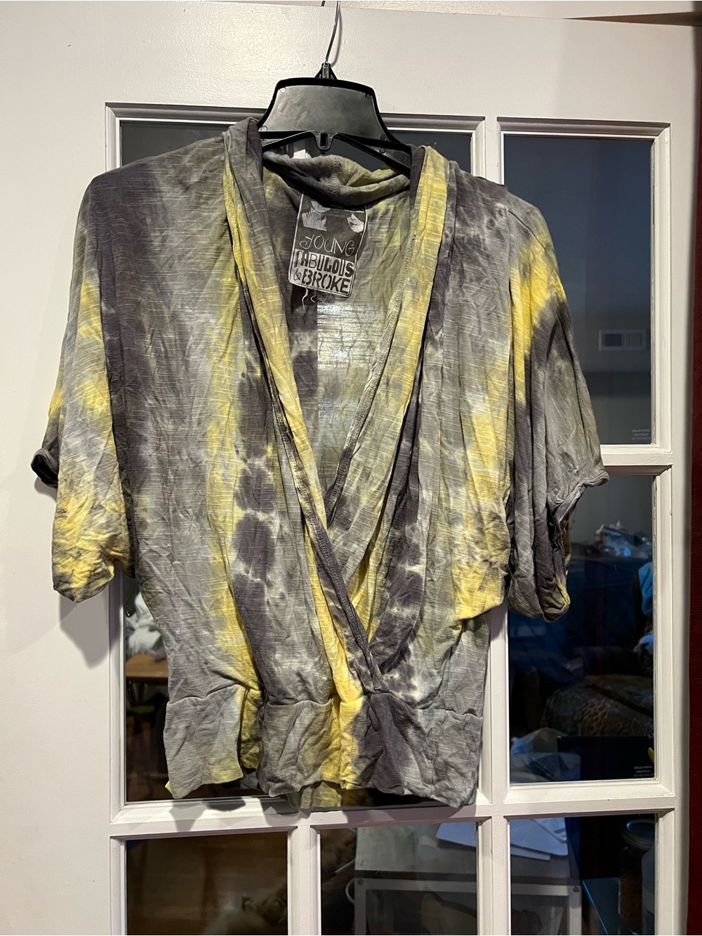 Young Fabulous & Broke Gray and Yellow Tie-Dye Draped Polo Top